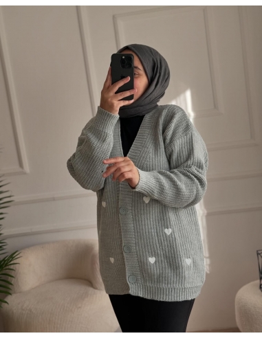 Triko Kalp Desen Hırka