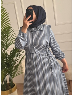 Cepkenli Çizgili Elbise
